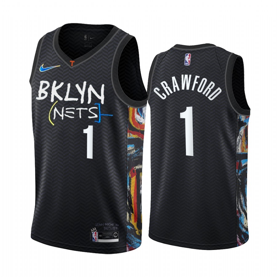 Men's Brooklyn Nets #1 Jamal Crawford Black NBA City Edition 2020-21 Honor Basquiat Stitched Jersey Men's Brooklyn Nets #1 Jamal Crawford Black NBA City Edition 2020-21 Honor Basquiat Stitched Jersey